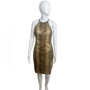 Cache Gold and Brown Mini Dress Snakeskin Sequin Stretch 4